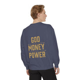 Sweatshirt — 'God Money Power' Crown & Fist Graphic Crewneck