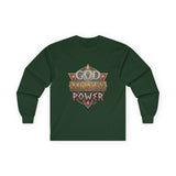 God Money Power Long Sleeve Tee — Vintage Crest Graphic