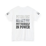 Inspirational Faith Tee — "Put God First, Hustle for the Money, Put Yourself in Power"