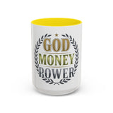 God Money Power Accent Coffee Mug — Inspirational Faith & Success Ceramic Mug (11/15 oz)