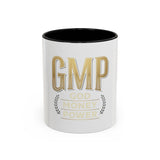 GMP Gold Accent Coffee Mug – "God Money Power" Inspirational Ceramic Cup