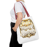 Tote Bag — "God Money Power" Gold Graphic Tote for Faith & Hustle
