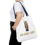 God • Money • Power Tote Bag — Inspirational Gold Block Design