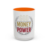 God Money Power Accent Coffee Mug — Inspirational Faith & Success Ceramic Mug (11/15oz)