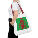 Jesus Face Mask Tote Bag – Green & Red Religious Graphic Shopper