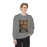 Tiger Portrait Sweatshirt – "God Money Power" Vintage Graphic