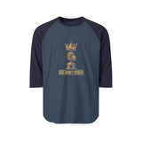 Raglan Shirt — Gold Crown 'God Money Power' Graphic Baseball Tee