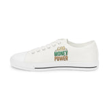 Low Top Sneakers — 'Gold Money Power' Graphic White Canvas Casual Shoes