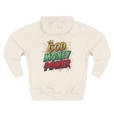 God Money Power Hoodie — Graphic Fleece Pullover with Crown Logo