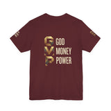 GVP 'God Money Power' Graphic Tee – Gold Lettering Christian Streetwear
