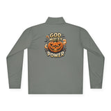 Quarter-Zip Pullover — 'God, Money, Power' Halloween Pumpkin Graphic