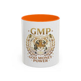 GMP Tiger Accent Coffee Mug — "God Money Power" Motivational 11/15oz Ceramic Mug