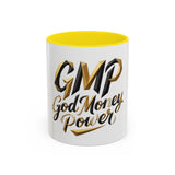 Accent Coffee Mug — "GMP God Money Power" Gold Script Mug (11/15oz)