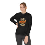Youth Long Sleeve Tee — 'God Money Power' Halloween Pumpkin Graphic