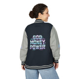 Letterman Jacket — 'God Money Power' Retro Graphic Varsity Jacket