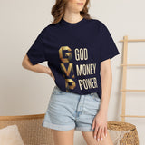 T-Shirt — GVMP Gold Graphic: "God Money Power" Statement Tee