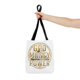God Money Power Tote Bag — Bold Pyramid Graphic Religious Statement Tote