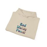 God Money Power Hoodie — Inspirational Graphic Pullover with Script on Sleeves