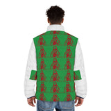 Men's Green Red Patterned Puffer Jacket — Retro Icon All-Over Print