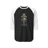 Raglan Shirt — "God Money Power" Crown Graphic Baseball Tee