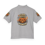 Kids' Halloween Pumpkin Polo - "God Money Power" Graphic