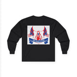 Long Sleeve Tee — "God Money Power" Patriotic Jesus Graphic