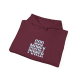 Hoodie — "God Money Power" Chrome Text Pullover