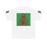 Graphic Tee — Masked Saint Illustration (Red & Green)