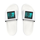 Men's Removable-Strap Sandals — White Slide Sandals with Teal Skull Graphic
