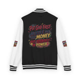 Letterman Jacket — “Put God First, Hustle for the Money” Motivational Varsity Jacket