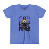 Youth Tee — 'God Money Power' Skull Graphic Shirt