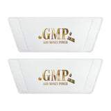 Men's Slide Sandals — White Removable-Strap Slides with Gold “GMP” Logo