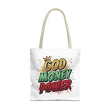 God Money Power Tote Bag — Bold Graphic Faith & Prosperity Statement Tote