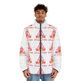 Men's Puffer Jacket — 'God Novel Power' Retro Graphic All-Over Print