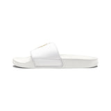Men's White Slide Sandals with Gold Emblem — 'GMP God Money Power' Strap