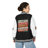 Letterman Jacket — "Put GOD First, Hustle For The MONEY, Put Yourself In POWER" Inspirational Varsity Coat
