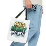 Tote Bag — "God Money Power" Graphic Religious Motivational Tote