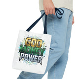 Tote Bag — "God Money Power" Graphic Religious Motivational Tote