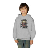 Youth Hoodie "God Money Power" Skull Graphic