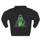 Religious Graphic Hoodie — 'God Money Power' Green Icon Print