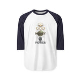 Raglan Shirt — "God Money Power" Crown Graphic Baseball Tee