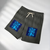 Graphic Fleece Sweat Shorts — Blue Neon Skull Pocket Print
