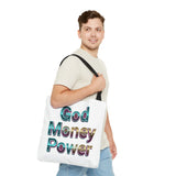 God Money Power Tote Bag – Bold 3D Typography Inspirational Carryall