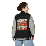 Letterman Jacket — "Put GOD First, Hustle For The MONEY, Put Yourself In POWER" Inspirational Varsity Coat