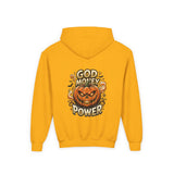 Halloween Pumpkin Hoodie — “God Money Power” Graphic Youth Sweatshirt