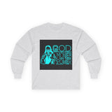 God Money Power Long Sleeve Tee — Retro Neon Graphic Faith & Hustle Shirt