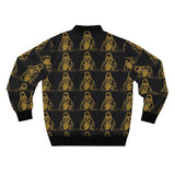 Gold Stenciled Hooded Figure Bomber Jacket