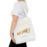 Inspirational Faith Tote Bag — "Put God First, Hustle for the Money" All-Over Print