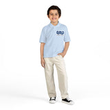 Kids White Polo Shirt with 'GMP Good Money Power' Navy Logo — Youth DryBlend® Jersey