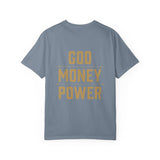 God Money Power T-Shirt — Crown, Coin & Fist Graphic Tee